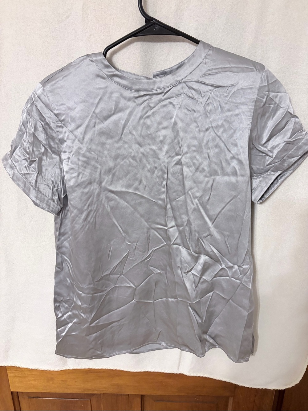 Vintage Rena Rowan Silver Silk Short Sleeve Tee